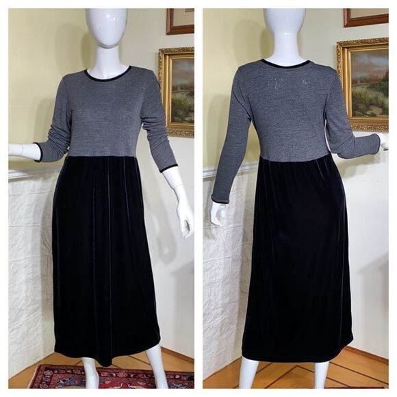 Talbots Petites Grey & Black Velvet Maxi Dress - Picture 1 of 14